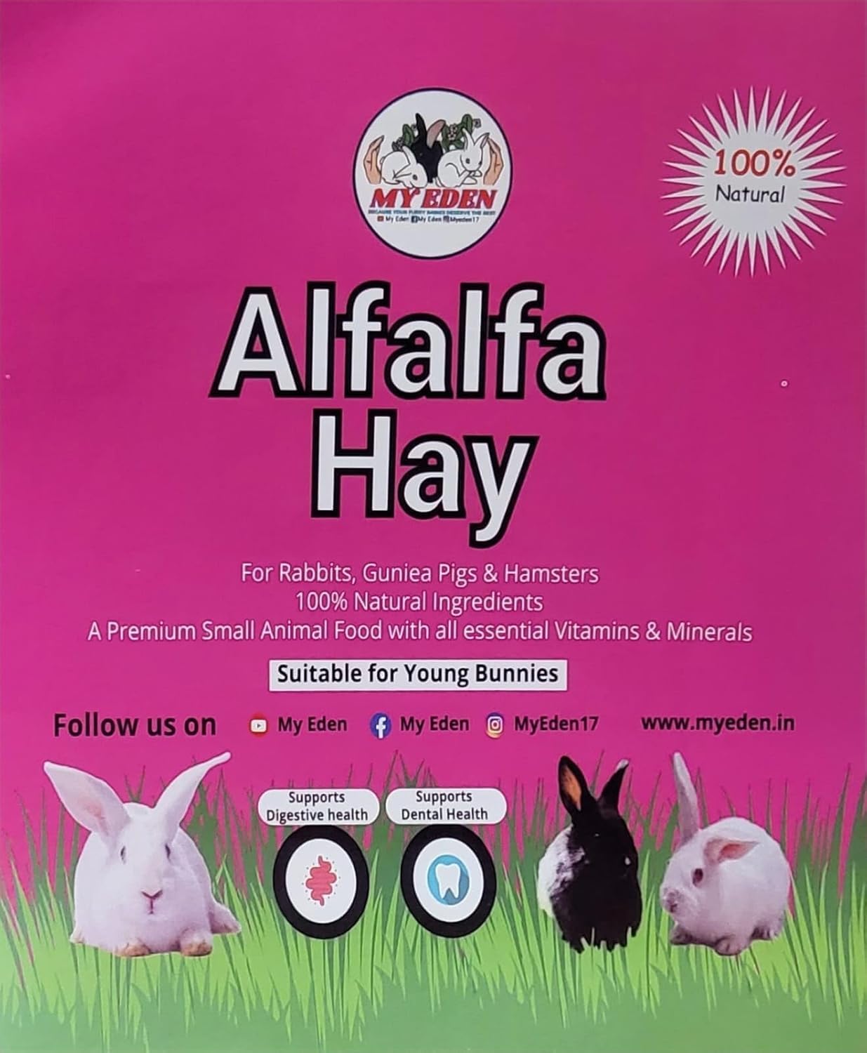 My Eden Natural Alfalfa Hay (5 KG) | Food for Rabbits, Guinea Pig, Hamsters and Other Small Animals | High Fiber Food | Fresh, Nutritious, and Perfect for Your Small Pets